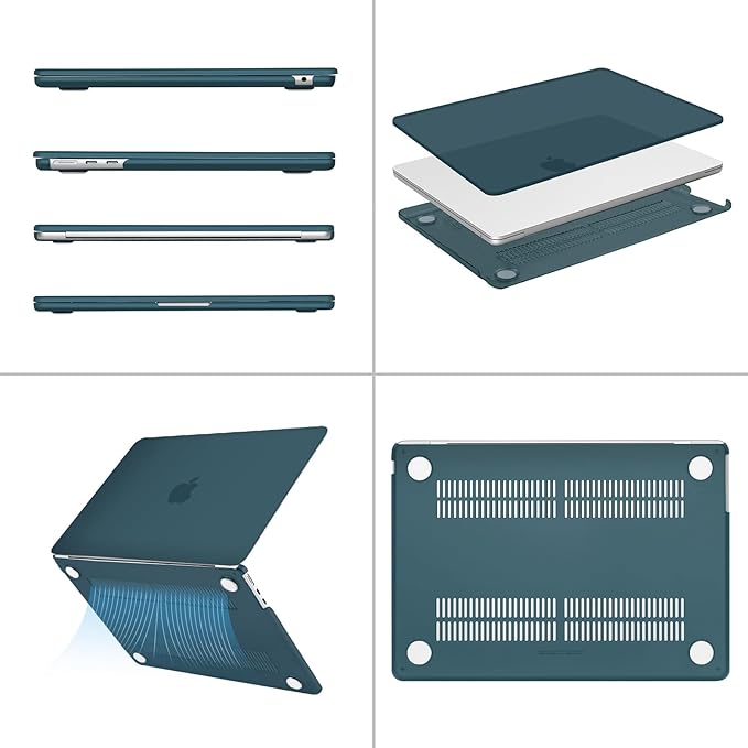MOSISO Compatible with MacBook Air 13 inch Case 2025 2024 2023 2022 M4 A3240 M3 A3113 M2 A2681, Plastic Hard Shell&Keyboard Cover&Screen Film&Type C for MacBook Air 13.6 inch Case, Teal Green