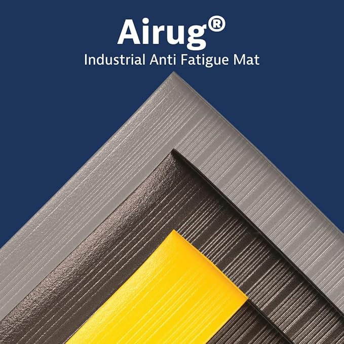 Notrax 410 Airug® 4' x 60' x 3/8" Anti Fatigue Mat, Enhanced Slip Resistance with Beveled Edges and Ribbed Surface, Ideal for Industrial and Commercial Workplaces, Black/Yellow, 410R0348BY