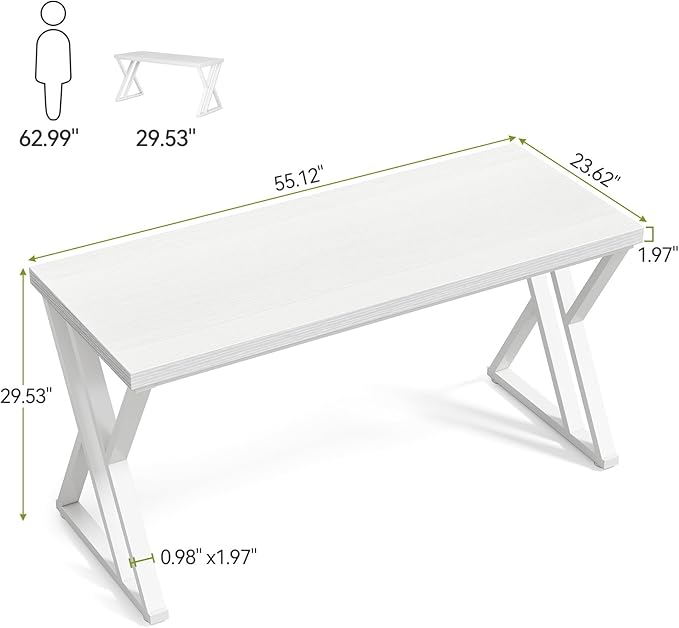 LITTLE TREE 55 Inch Large Simple Industrial Computer Desk Study Writing Table Home Office Workstation,White