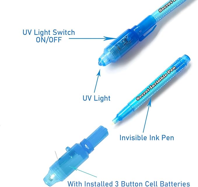 SCStyle Invisible Ink Pen 10Pcs with UV Light Magic Marker for Secret Messages, Writing Information for Birthdays, Easter, Halloween, Christmas Gifts for Students