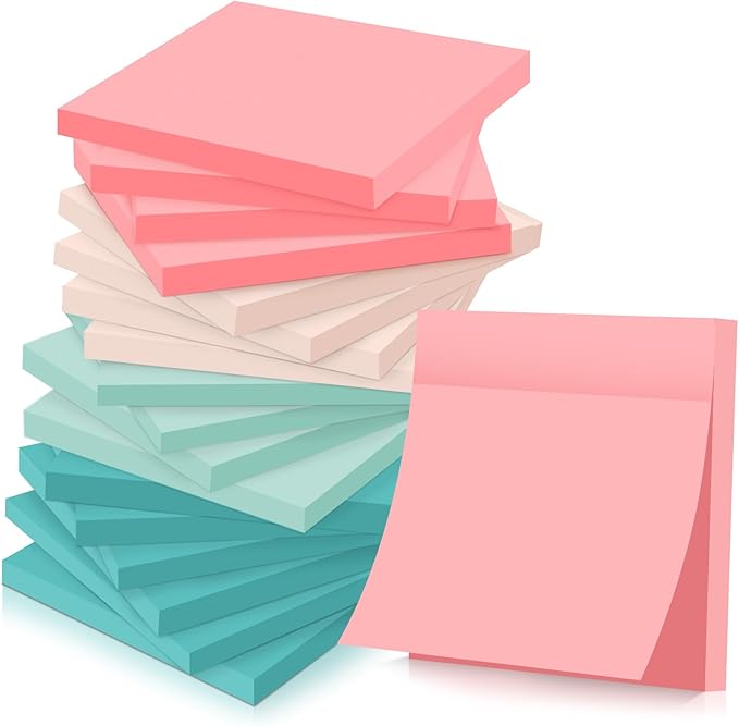 Fainne 24 Pack Sticky Notes Bulk Back to School Supplies Self Stick Note Pads Paper Memo for Office First Day of School Student Teacher Essentials (3x3inch,Fresh Color)
