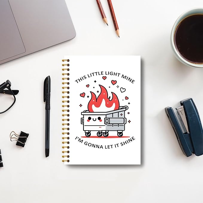 Sarcastic Dumpster Fire Notebook, This Little Light of Mine Dumpster Fire Journal, Funny Notebook Journal for Coworkers, Funny Office Supplies, Hardcover Spiral Notebooks 5.5x8.3 Inch