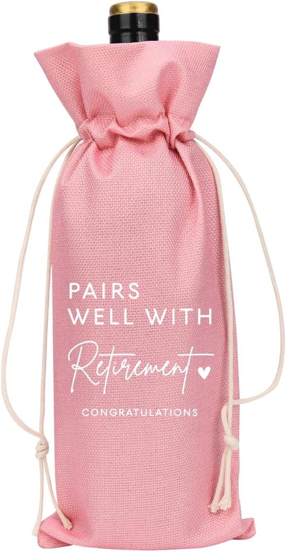 XFW Pink Retirement Wine Bag Retirement Gifts for Women Men Farewell Gifts for Coworkers Going Away Gift for Friends Boss