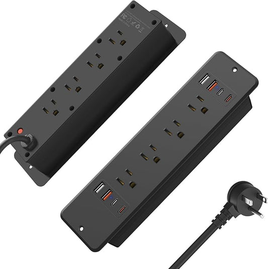 HHSOET 8 Outlet Recessed Power Strip, 30W Fast Charging Furniture Power Outlet USB C, Flush Mount Surge Protection Socket with 4 USB-A and 4 USB-C, 6ft Power Cord. (Black)