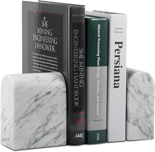 Koville Natural Italian Marble Bookends for Shelves, Book Ends for Heavy Books, 13LBS Ultra Heavy Duty Book Holders, Triumphal Arch Bookends Office Bookshelf Decor for CDs/Video Games(Bianco Carrara)