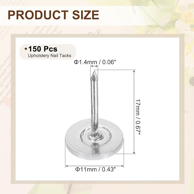 uxcell 150Pcs Upholstery Tacks, 11mmx17mm Flat Head Thumb Tack Decorative Furniture Nails Push Pins for Furniture Sofa Headboards, White