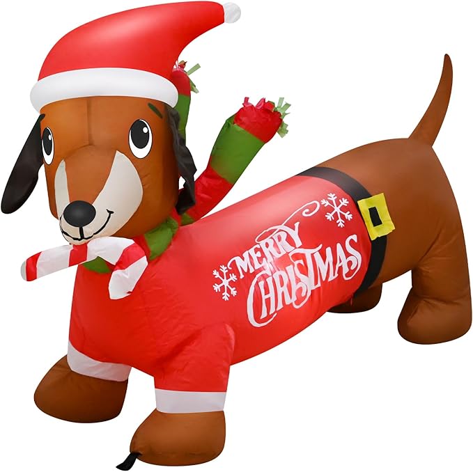 4FT Christmas Inflatable Dog Decoration with Built-in LEDs Christmas Sausage Dog Blow up Indoor Outdoor Garden Yard Lawn Party Patio Decor