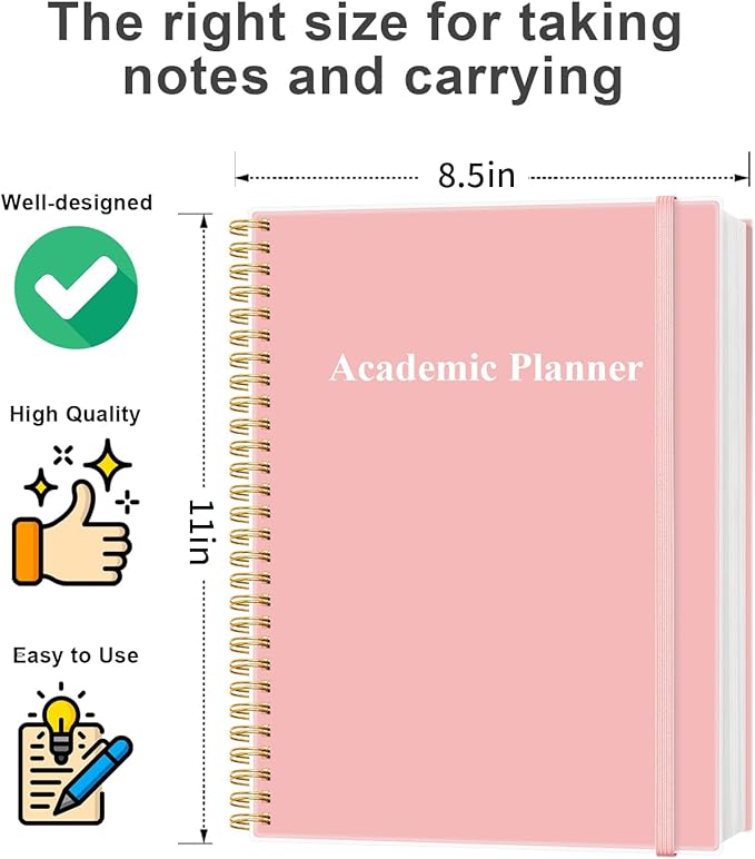 Academic Planner for 2026 or Anytime - 8.5" x 11" Undated Weekly Student Planner For Homeschool, High School, College & Nursing Students, 200 Pages, Pink