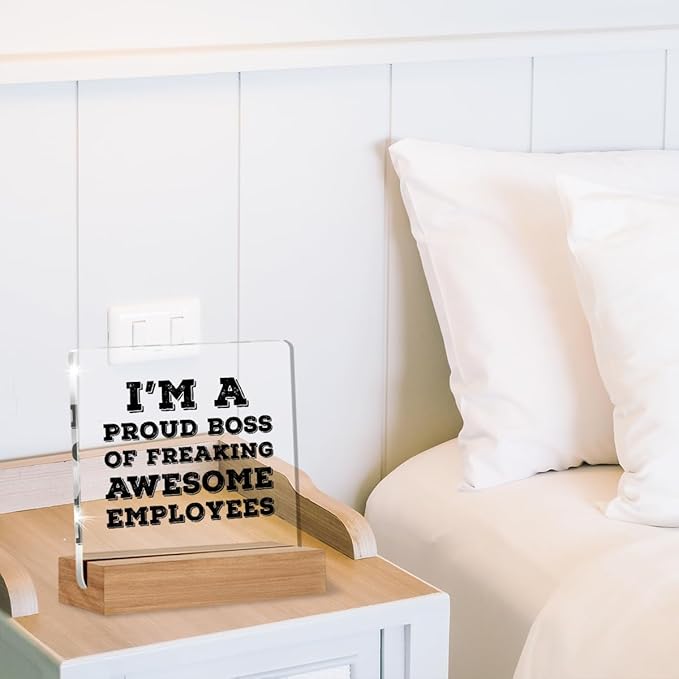 Funny Boss Day Gifts for Women Men, Bosses Gifts, Birthday Gift for Bosses Male Female, I'm A Proud Boss Office Decorative Signs Plaque for Desk