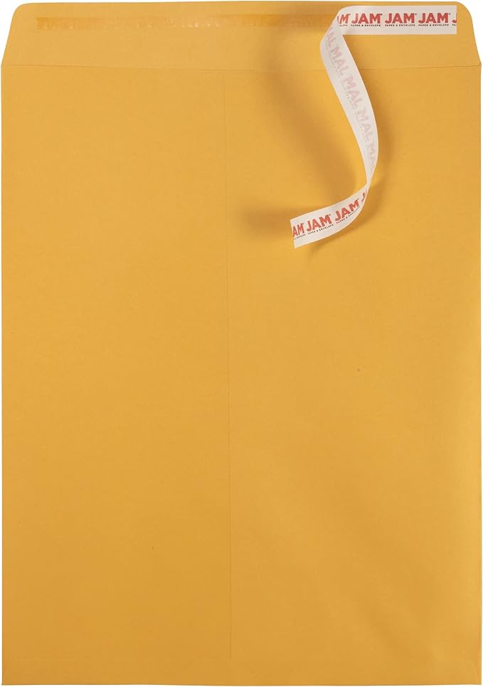 JAM PAPER 12 x 15 1/2 Open End Catalog Recycled Envelopes with Peel and Seal Closure - Brown Kraft - 100/Pack