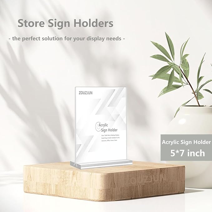 Acrylic Sign Holder Double Stands Ad Frames Clear Flyer Display Stand for Office Home Restaurant, Display Sign Stand for Store Sign Holders, Vendor Booth Display Items Vertical (6 Pack-5" X 7"Inch-Vertical(T-Shape))
