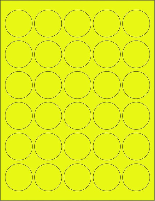 NextDayLabels - 8-1/2 x 11 Neon Color High Light Fluorescent Labels for Laser & Inkjet Printer (Yellow Fluorescent, 1.5" Round - 30 Per Page | 3000 Labels)