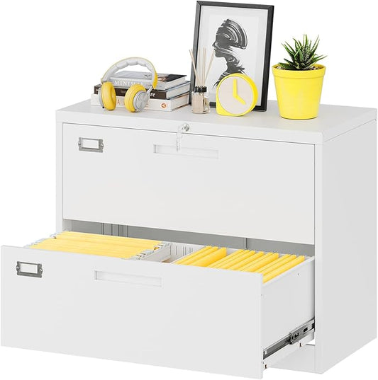Lateral File Cabinet with Lock, 2 Drawer Large Metal Filing Cabinet,Home Office Lockable Storage Cabinet for Hanging Files Letter/Legal/F4/A4 Size-Assembly Required