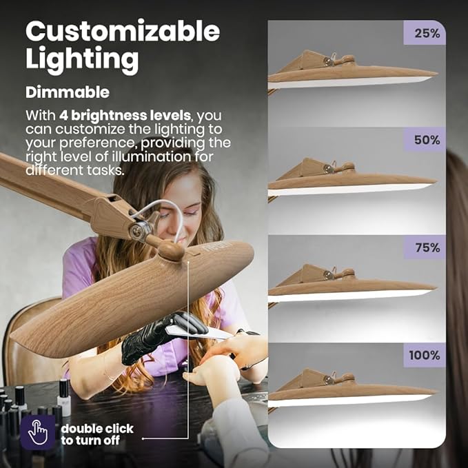 Neatfi XL 2,200 Lumens LED Task Lamp, 24W Super Bright Desk Lamp, 117 Pcs SMD LED, 4 Level Brightness, Dimmable, Task Light for Home, Office, Workbench (Non-CCT, Brown Wood)