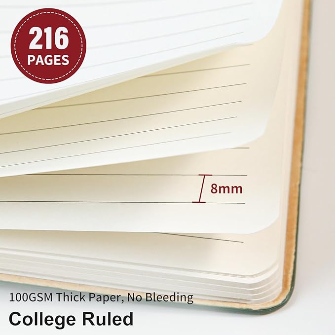 Lined Journal Notebook for Work College Ruled Note Book 5.79"x8.27" A5 PU Leather Daily Journaling 216 Pages for Women Men Writing Home School Supplies Business (BlackRed)