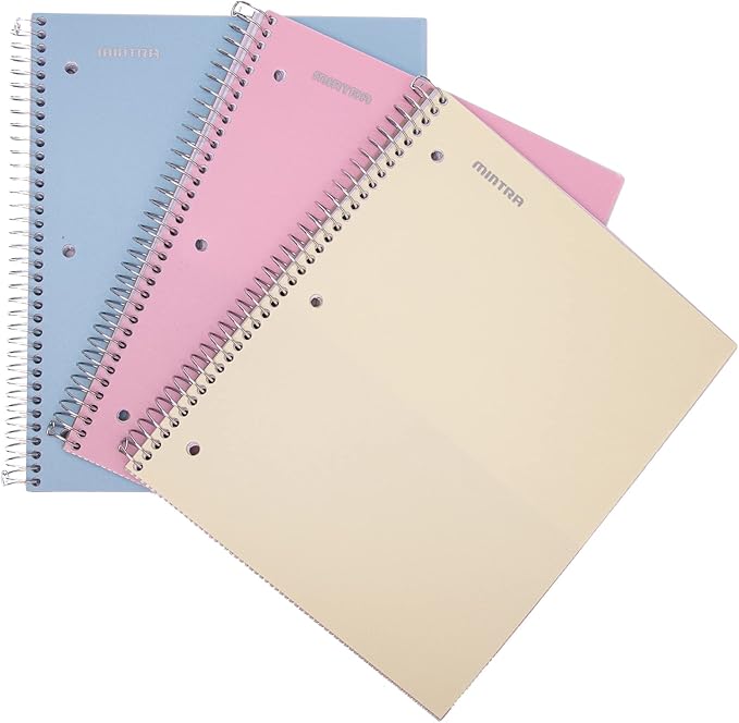 Mintra Office Durable Spiral Notebooks, 1 Subject, (Spring Pink, Sun Yellow, Arctic Ice, College Ruled 3pk)