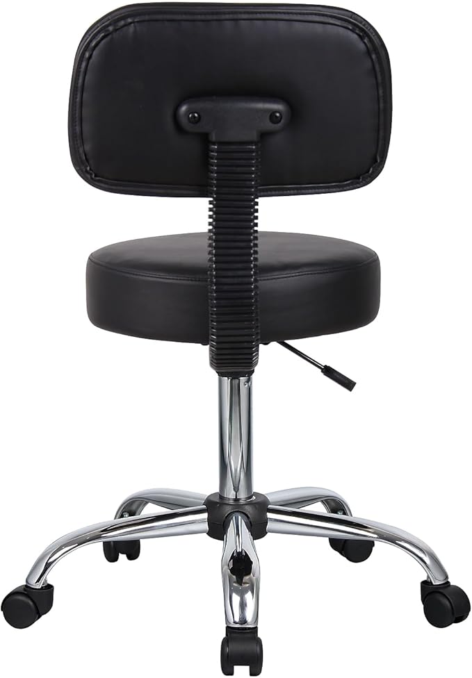 Boss Office Products B245-BK Be Well Medical Spa Stool with Back, Black