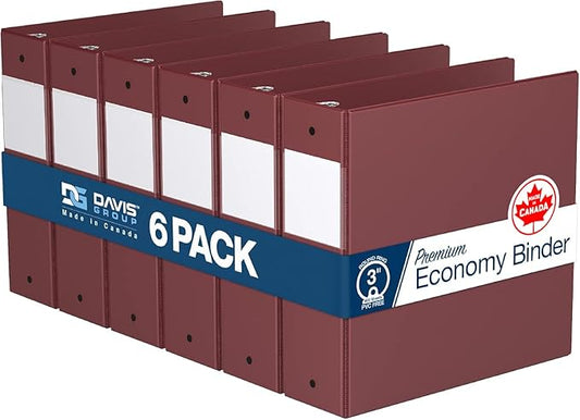 Premium Economy 6-Pack 3-Ring Binders for School or Office, Round-Ring Binders, 3 Inch, Burgundy