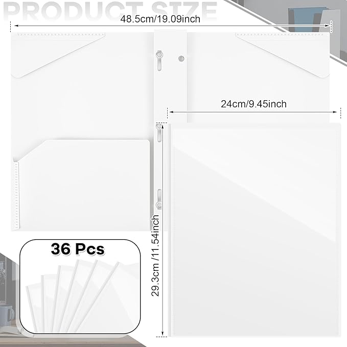 Henoyso 36 Pcs Plastic Folder with Clear Front Pocket and 3 Prong Plastic Folders with Card Slot Pocket Folders with Prongs for School Office (White)