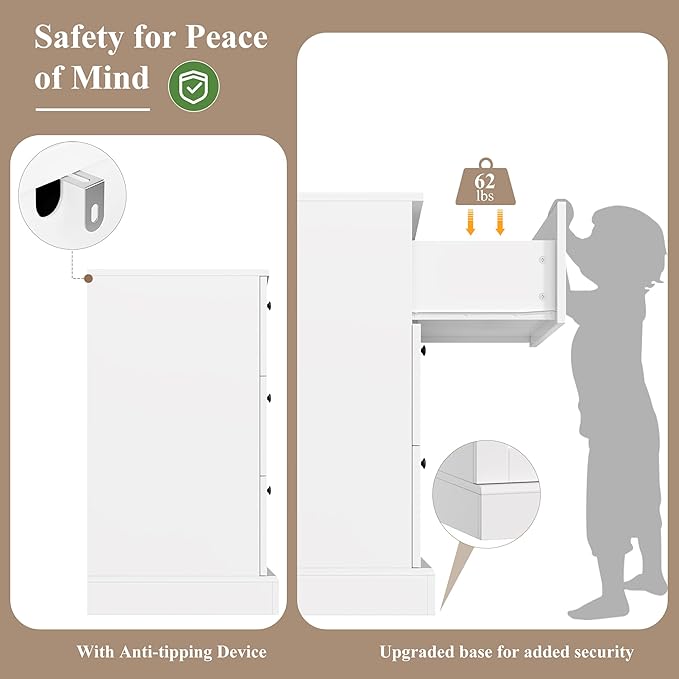 HOSTACK 6 Drawer Dresser, White Dresser for Bedroom, Wood Wide Chest of Drawers, Modern Drawer Chest for Living Room, Entryway, Hallway, White