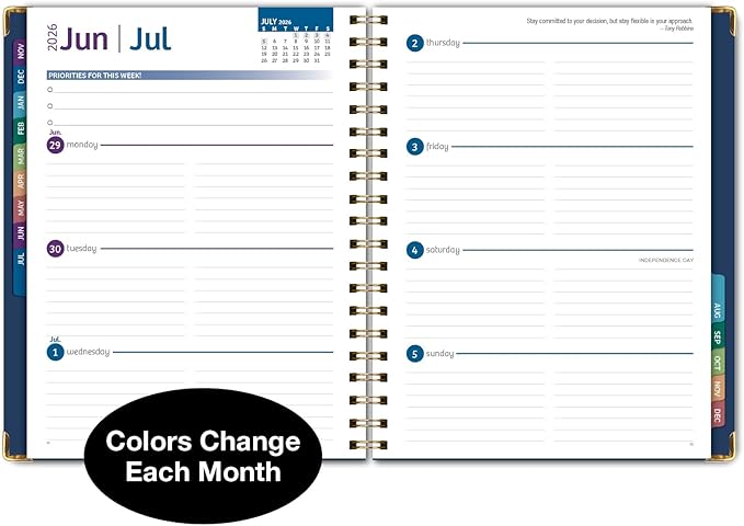HARDCOVER 2026 Planner, 7"x9": 14 Months (November 2025 - December 2026), Daily Weekly Monthly Planner, Yearly Agenda, Bookmark, Pocket Folder and Sticky Note Set (Navy Gold Numbers)