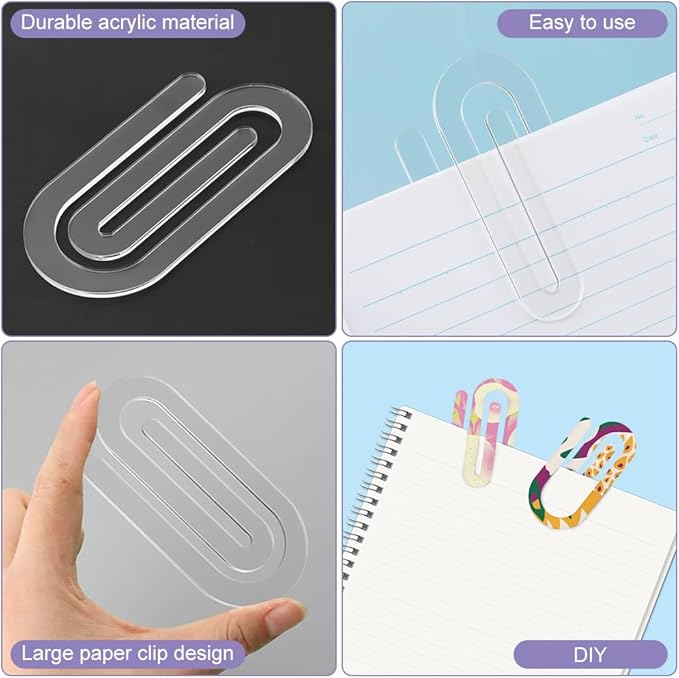 ‌30PCS Jumbo Sublimation Blanks Acrylic Paper Clips - 4x2in Large Bookmark, Office School Supplies, DIY Customizable Organizer for Home, Classroom, Teacher Gift‌