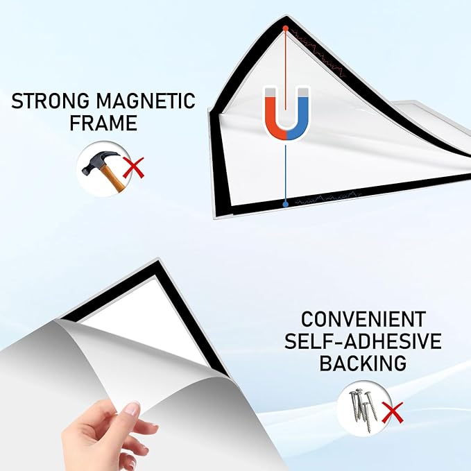 Magnetic Sign Holder - 8.5×11" Wall Mounted Self-Adhesive Magnetic Paper Holder, Transparent Wall Display Picture Frame with Silver Edge, Suitable for Office, Store, Mall, Home (8.5"x11" 12pack)