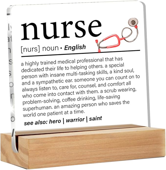 Yuzi-n Nurse Definition Clear Acrylic Modern Square 4 x 4 Inches Desk Decorative Sign for Home Office