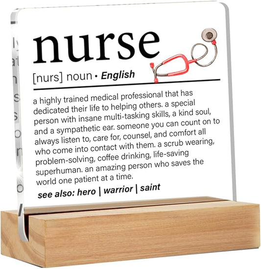 Yuzi-n Nurse Definition Clear Acrylic Modern Square 4 x 4 Inches Desk Decorative Sign for Home Office