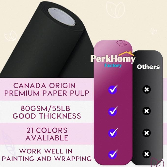 PerkHomy 24" x 2,400" (200') Black Kraft Paper Roll for Craft Bulletin Board Paper Art Table Covering Crafting Gift Wrapping Bouquet Packing Parcel 80GSM 55LB (Black, 24" x 200')