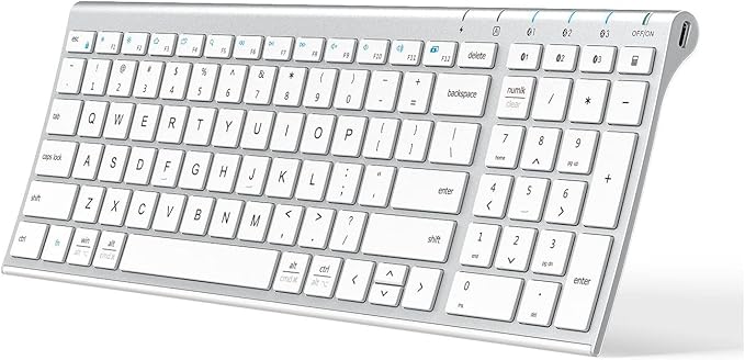 iClever BK10 Bluetooth Keyboard, Universal Bluetooth 5.1 Wireless Keyboard with Number Pad, Ergonomic Design, Multi-Device Compatibility, Stable Connection for Mac, iPad, iPhone, Android, Windows