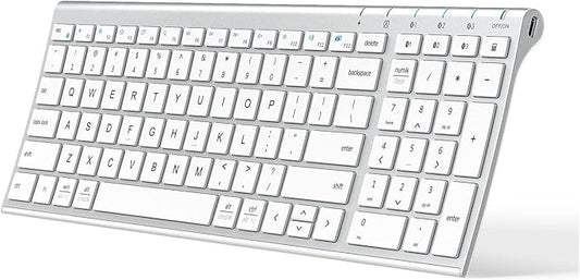iClever BK10 Bluetooth Keyboard, Universal Bluetooth 5.1 Wireless Keyboard with Number Pad, Ergonomic Design, Multi-Device Compatibility, Stable Connection for Mac, iPad, iPhone, Android, Windows
