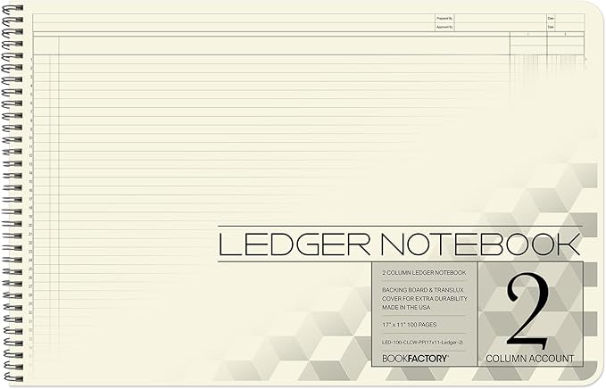 BookFactory Accounting Ledger Notebook/Large 2 Column Accounting Ledger Columnar (Two Columns) Log Book - 17'' x 11'', 100 Pages, Wire-O Landscape Format (LED-100-CLCW-PP(17x11-Ledger-2)-AX)