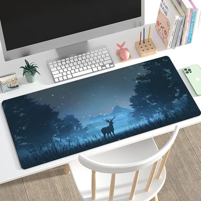RTGGSEL 31.5x11.8 Inch Non-Slip Long Extended Large Gaming Mouse Pad with Stitched Edges XL Laptops Keyboard Mouse Mat(Forest Deer)