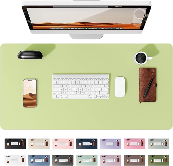 YSAGi Leather Desk Protector, Office Mat, Large Mouse Mat, Non-Slip PU Leather Blotter, Laptop Desk, Waterproof Writing Pad for Office and Home (Peak Green, 35.4" x 17")