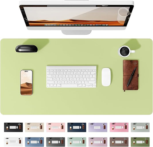 YSAGi Leather Desk Protector, Office Mat, Large Mouse Mat, Non-Slip PU Leather Blotter, Laptop Desk, Waterproof Writing Pad for Office and Home (Peak Green, 35.4" x 17")