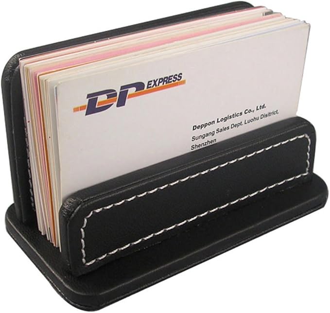 KINGFOM 3PCS/SET Desk Organizers and Accessories, Pu Leather Office Supplies Organization Set with Tissue Holder, Pencil Holder and Business Name Cards Stand Black