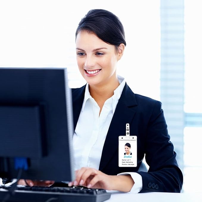 Vertical ID Badge Holder with Clip and Straps Heavy Duty Waterproof Ziplock Clear Plastic Name Tag Holder PVC ID Card Holders by ZHEGUI (25 Pack, Vertical 3.5X2.3)