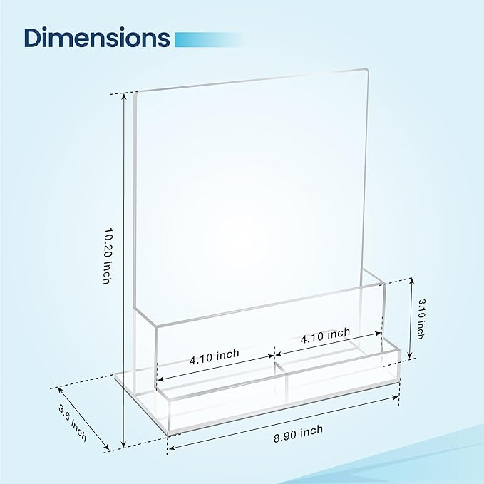 2 Pack Acrylic Flyer Holder 8.5 x 11 Clear Brochure Display Stand with Acrylic and Business Card Holder, Plastic Flyer Display Stand for Magazine, Pamphlet, Booklets, Menu, Journals