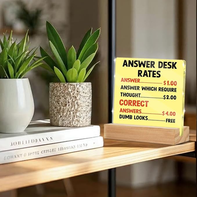 Funny Office Gifts for Coworkers, Boss Gifts, Answer Desk Rates Acrylic Plaque, Gag Gift for Boss Employee, White Elephant Gift Office Desk Signs Decor, Funny Gifts for Women Men Manager Coworkers