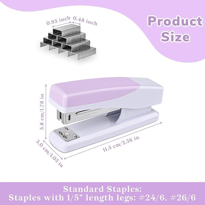 Temiary Morandi Desktop Stapler with 400 Standard Staples, 25 Sheet Capacity, Jam Free, No Effort Staplers for Classroom Office (Purple)