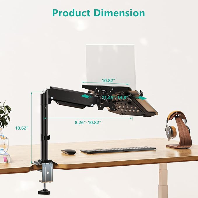 WALI Laptop Tray Desk Mount, Laptop Arm Mount Fits 10-15.6 Inch Notebook, 2-in-1 Gas Spring Monitor Arm for 17-32 Inch Computer Screen, Holds up to 22lbs(GSDM00LP), Black