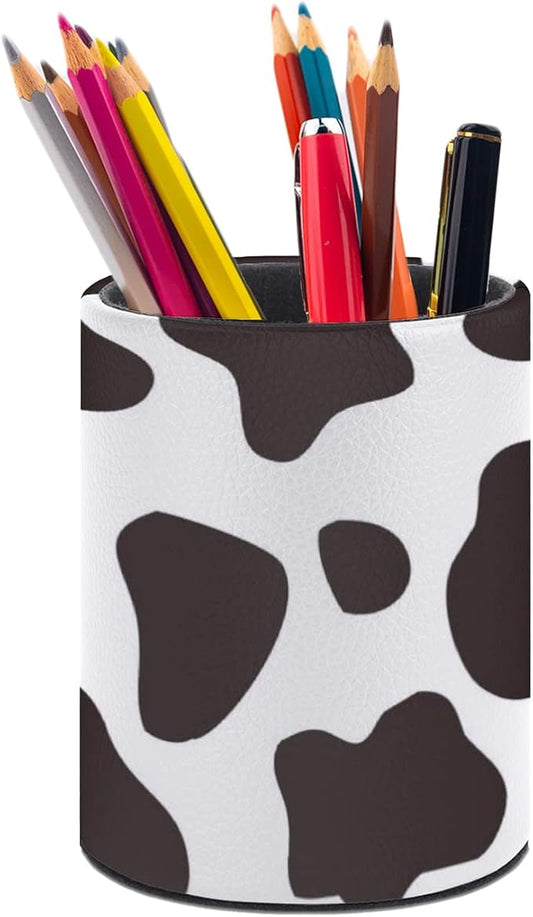 Cow Print Pen Holder Pencil Organizer Cute Pencil Cup Desk Decor Makeup Brush Holder PU Multifunctional Office Suppliesfor Home Classroom School