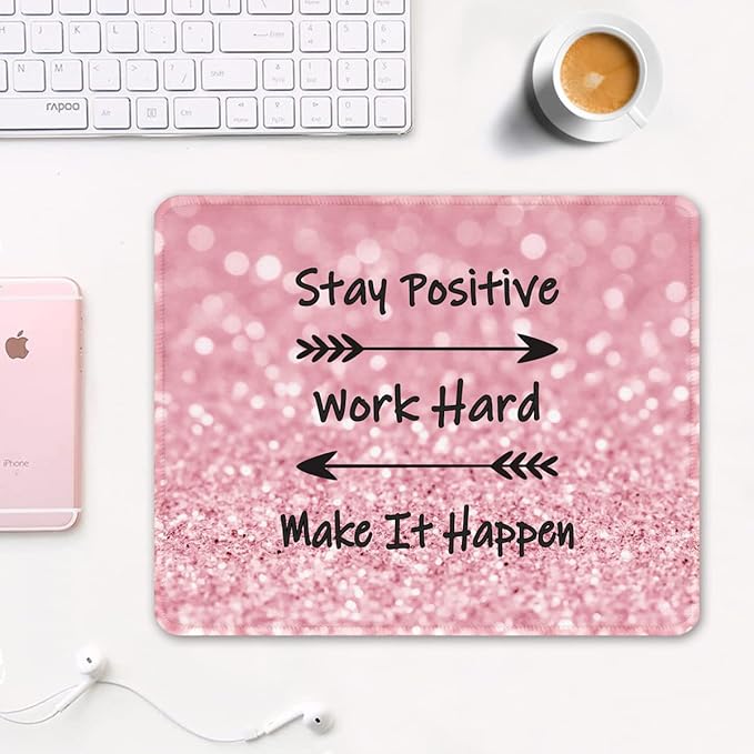 Auhoahsil Mouse Pad, 12 x 10 in Thick Rubber Premium-Textured Non-Slip Stitched Edges Waterproof Square Mouse Mat with Cute Pattern for Gaming Work Computer Office, Larger, Work Hard