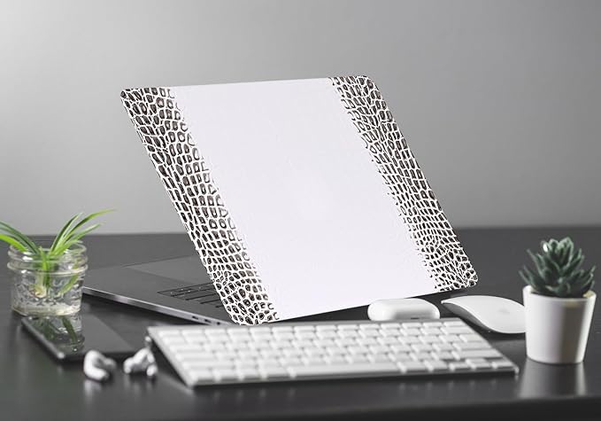 KEROM Compatible with Crocodile MacBook Air 13 Inch Case 2025-2022 M4 M3 M2 A3240 A3113 A2681, Textured Elegant Luxury Aligator Skin Snakeskin PU Leather Hardshell Case & Keyboard Cover, Black White
