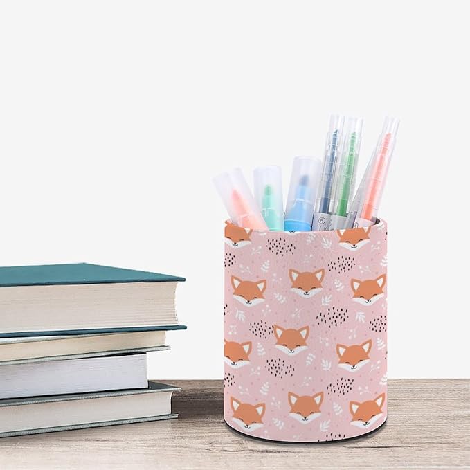 Cute Fox Pen Holder Pencil Organizer Cute Pencil Cup Desk Decor Makeup Brush Holder PU Multifunctional Office Suppliesfor Home Classroom School