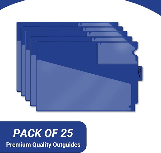 Doctor Stuff - Center Tab Vinyl Outguides, Diagonal Cut Front Pocket, Top Charge Out Slip Pocket, Plastic File Folder, Letter Size 9" x 13-1/4", Navy, 25/Box