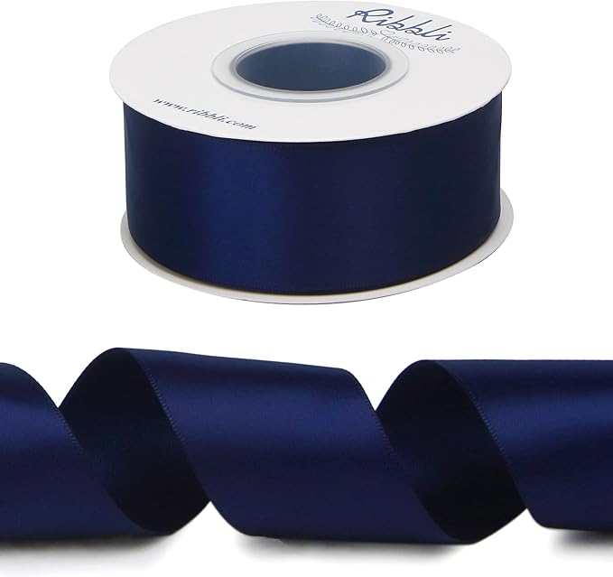 Ribbli Navy Double Faced Satin Ribbon,1-1/2” x Continuous 25 Yards,Use for Bows Bouquet,Gift Wrapping,Wedding,Floral Arrangement