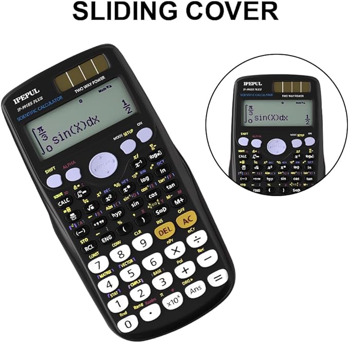 Scientific Calculators, IPepul Math Calculator with 417 Function, Solar Battery Power and 4-Lines Display, School Supplies for Middle High College Students Teachers (Black 991ES)