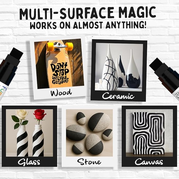 4 Jumbo Black Poster Markers - 15mm Fat Acrylic Paint Markers for Wood, Rock Painting, Plastic, Glass, Metal, Walls, Fabric - Large Thick Permanent Paint Pens for Signs, Board, Teachers